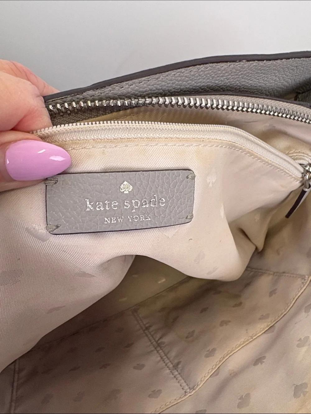 Kate Spade Monet Large Triple Compartment Tote Gray Pebbled Leather Shoulder Bag